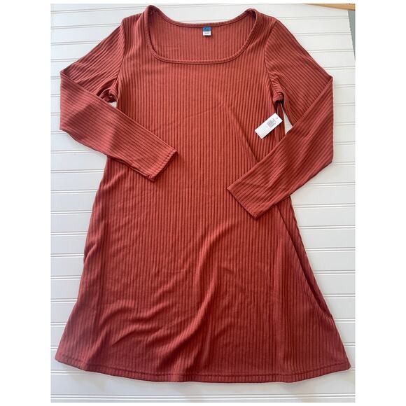 NEW NWT Old Navy Burnt Orange Square Neck Ribbed Swing Dress Size Women's Large - Picture 1 of 7